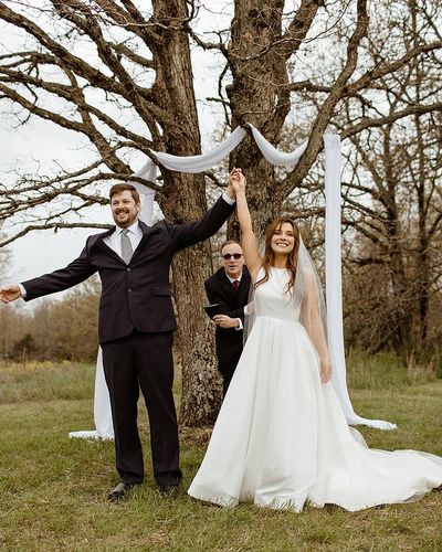 Charming A-Line Round Neck White Satin Wedding Dresses