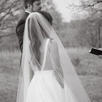 Charming A-Line Round Neck White Satin Wedding Dresses - Thumbnail 1