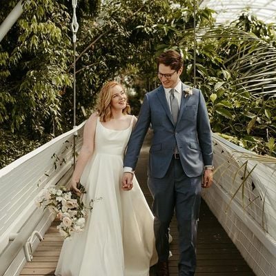 Simple a-line square neck white satin wedding dresses - Thumbnail 2