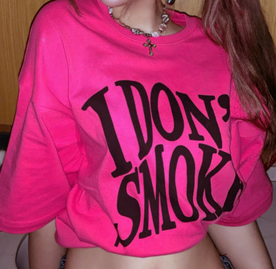 "I DON'T SMOKE" TEE IN ROSE PINK