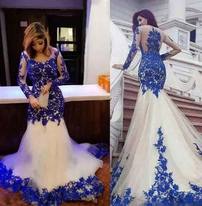 Mermaid Prom Dresses with Royal Blue Lace