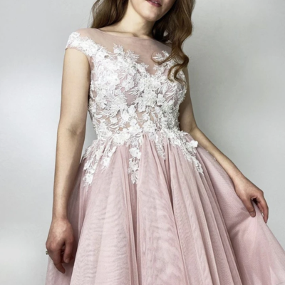 Beautiful a line bateau pink short prom party dress with appliques - Thumbnail 4