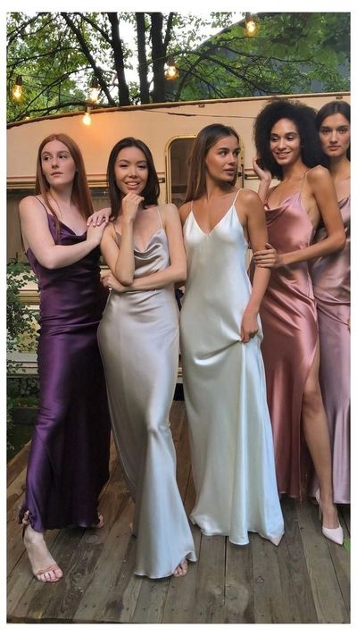 Simple Sheath Cowl Neck Slip Silk Satin Maxi Prom Evening Dresses,982