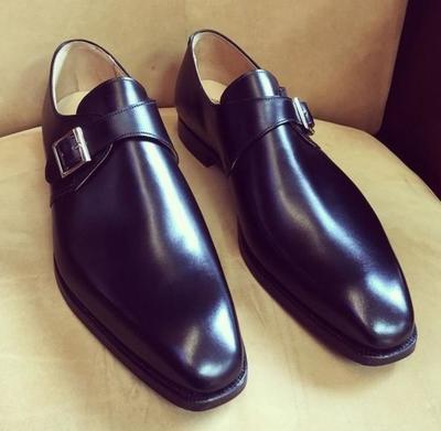 New Black Single Monk Strap Shoes, Handmade Leather Shoes For Men