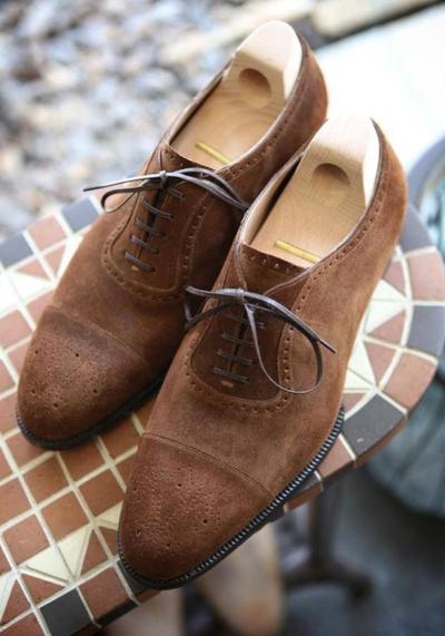 Best Brown Cap Toe Handmade Lace up Suede Shoes For Men