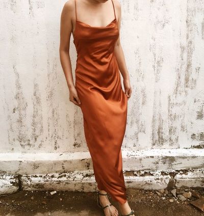 Simple Sheath Cowl Neck Silk Satin Long Prom Evening Dresses