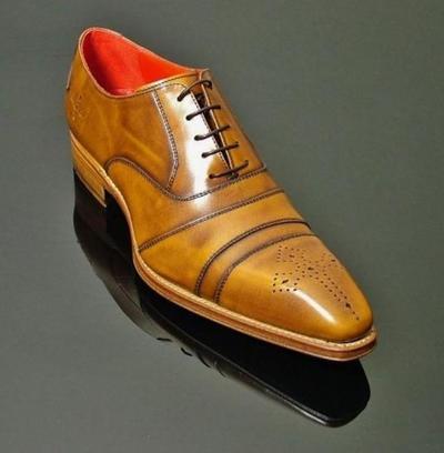 Best Handmade Tan Cap Toe Brogue Leather Lace Up Shoes For Decent Personality