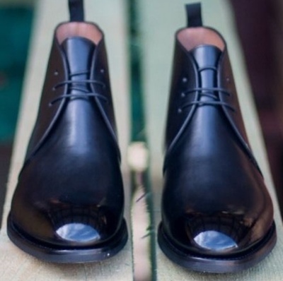 Luxury Black Leather Chukka Lace Up Boot For Gentlemen