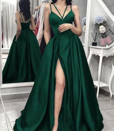 Dark green prom dress long open backs A line Formal Dresses Split Party Gown Plus Size,492