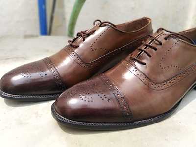 New Handmade Two Tone Cap toe Leather Brogue Lace Up Shoes
