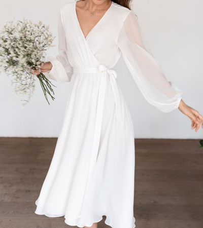 Boho A Line Beach Wedding Dresses V Neck Chiffon Bridal Gowns,993