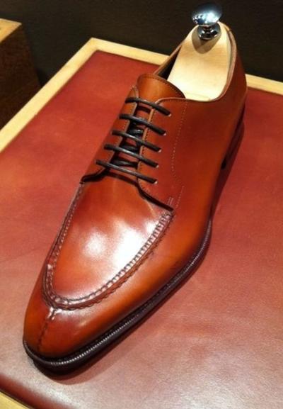 Classic Hand Stitch Brown Split toe Leather Lace up Shoes For Gentlemen