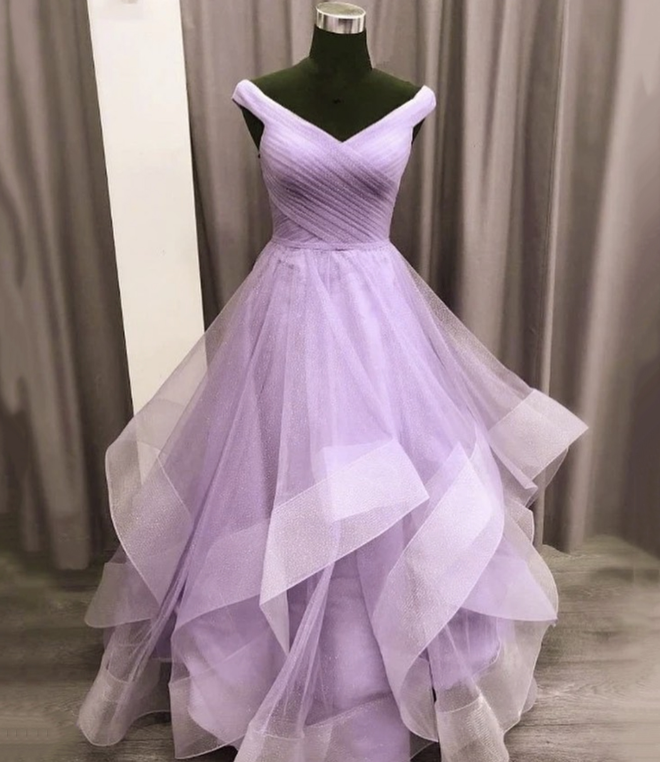 Purple tulle long A line prom dress evening dress