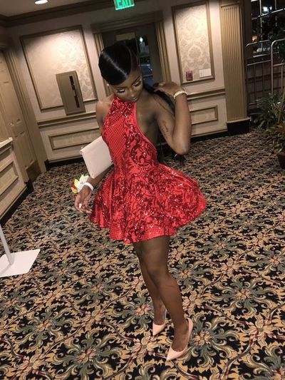 Backless Short Prom Dresses for Black Girls Sequins African Graduation Dress Mini Cocktail Party Dress,506