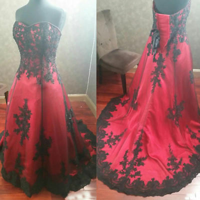 Black and Red Wedding Dress Long,Lace Applique Corset Sleeveless Wedding Gown,Bridal Dresses,511