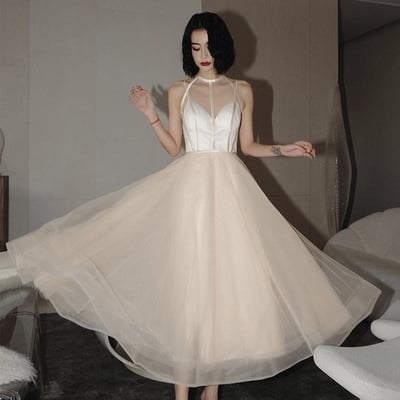 Cute tulle see through short prom dress champagne evening dress - Thumbnail 3