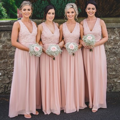V neck bridesmaid dresses with lace - Thumbnail 4