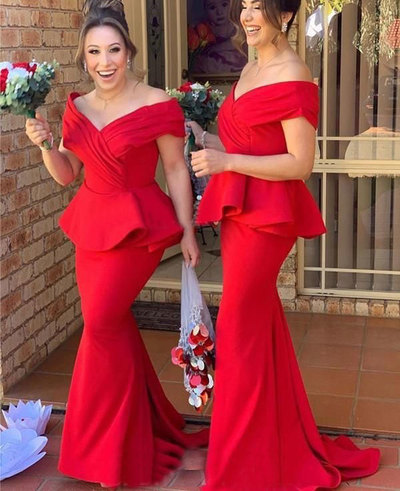 Off the Shoulder Red Bridesmaid Dresses for Wedding