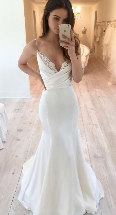 Mermaid Spaghetti Straps Wedding Dress,Ivory Bridal Dresses,Cheap Wedding Gowns,512