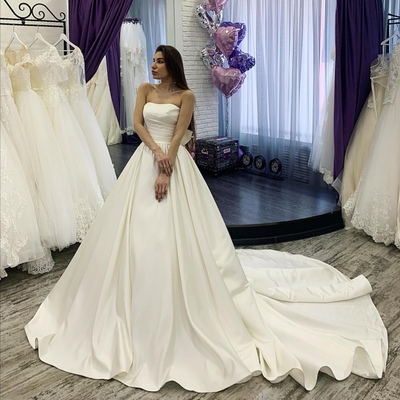 Simple a-line sweetheart satin wedding dresses - Thumbnail 1