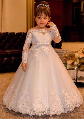 Cute Long Sleeve Tulle Flower Girls Dresses for Wedding Party