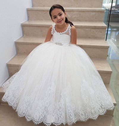 Ball Gown White Tulle Lace Flower Girl Dresses