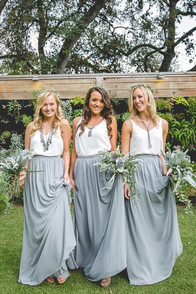 Contrast Color Boho Bridesmaid Dress with Chiffon Skirt,1006
