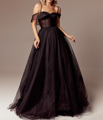 Elegant A-Line Off the Shoulder Black Long Prom Party Dresses