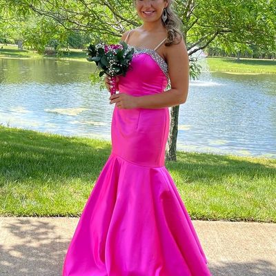 Stunning mermaid hot pink long prom evening dresses with beading - Thumbnail 4