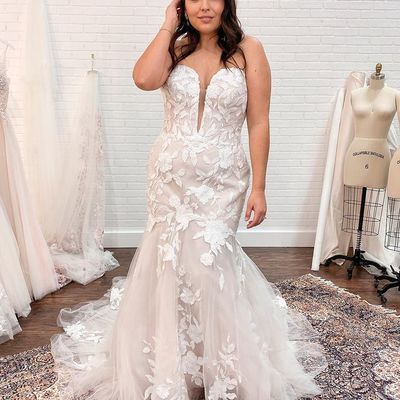 Countryside mermaid sweetheart tulle wedding dresses with appliques - Thumbnail 3