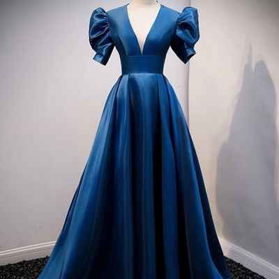 Princess a-line v neck royal blue disney princess prom evening dresses - Thumbnail 3
