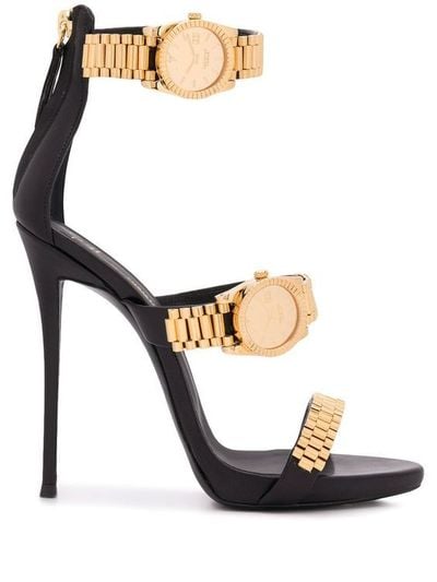 Fashion Sexy Gold Watch Decoration Simple High Heel Sandals S-454