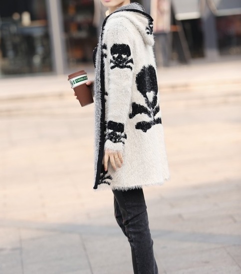 Skull Mohair Knitted Cardigan Sweater Duster