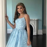 Cute A-Line Scoop Neck Blue Tulle Short Prom Evening Dresses ,Hoco Dresses 2021 - Thumbnail 2