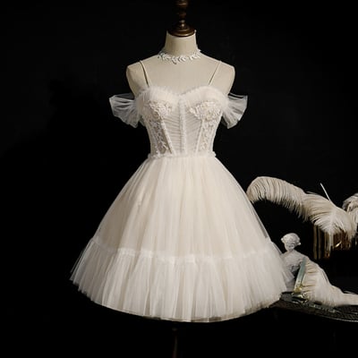 Champagne tulle short a line prom dress party dress - Thumbnail 2