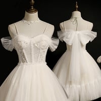 Champagne tulle short A line prom dress party dress - Thumbnail 1