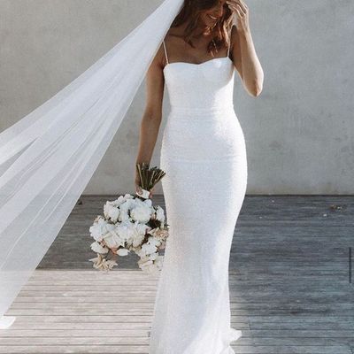 Glitter mermaid sweetheart spaghetti straps sequin wedding dresses - Thumbnail 2