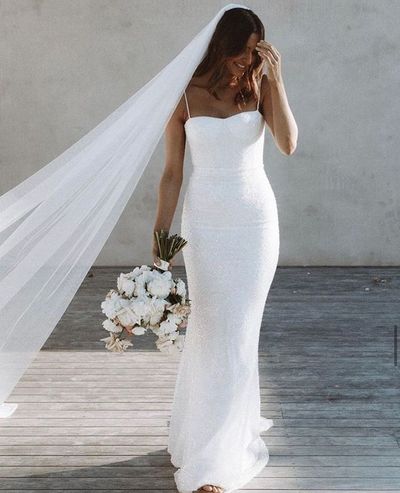 Glitter Mermaid Sweetheart Spaghetti Straps Sequin Wedding Dresses