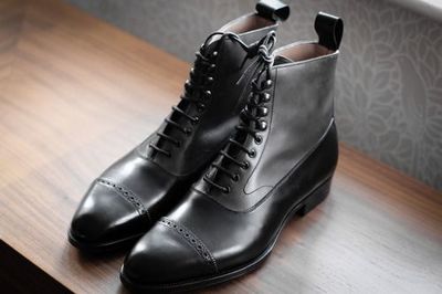 Mens Luxury Black Leather Oxfords Cap Toe Ankle High Dress Handmade Boot