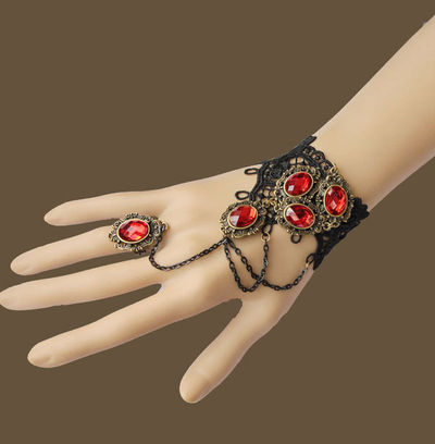 HANDCRAFT BLACK LACE APPLIQUE GOTH EVENING SLAVE BRACELET