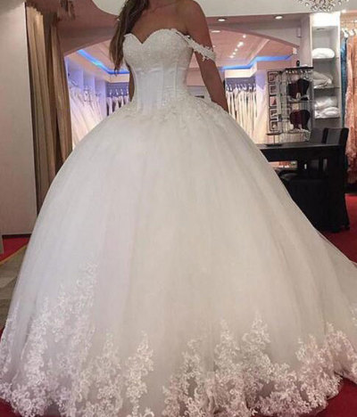 Off the Shoulder Bridal Gown Wedding Dresses with Appliques