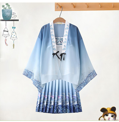 Original Ocean Wave Summer Sling Cardigan Jacket Skirt Three-piece Set