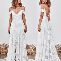 Marvelous A-Line Spaghetti Straps Lace Boho Wedding Dresses with Slit - Thumbnail 1