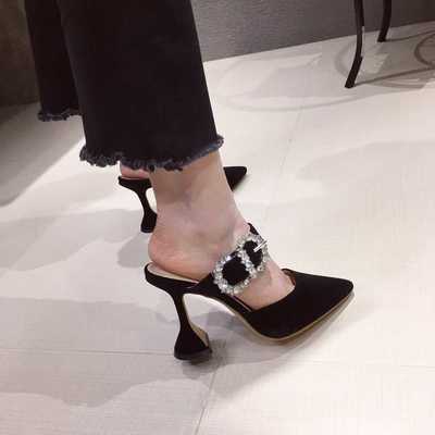Sequined high heels rhinestone pointed toe sandals S-484