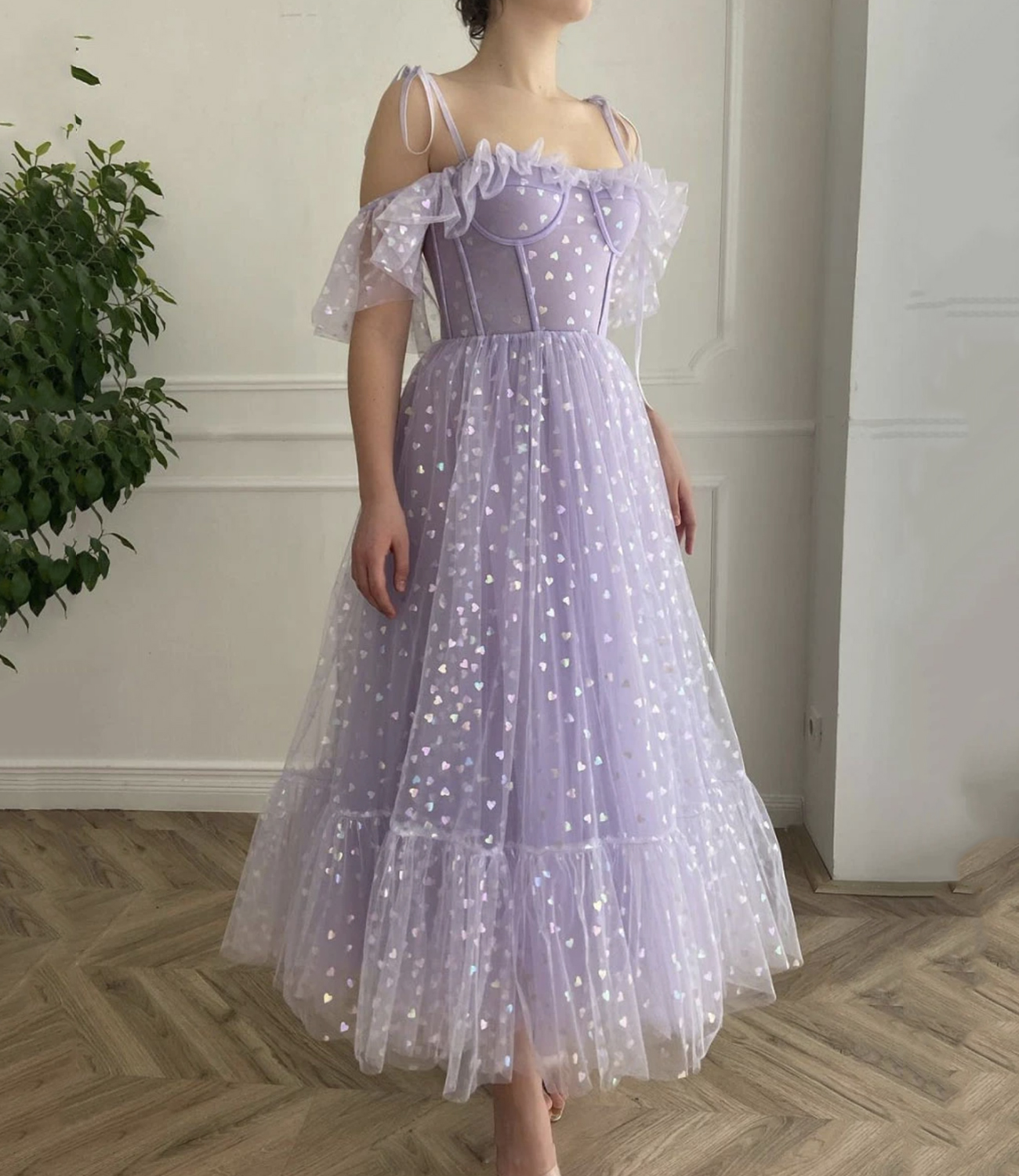 Purple tulle short A line prom dress evening dress