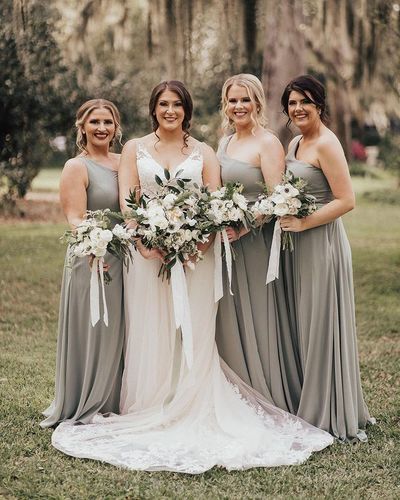 Chic A-Line One Shoulder Long Bridesmaid Dresses