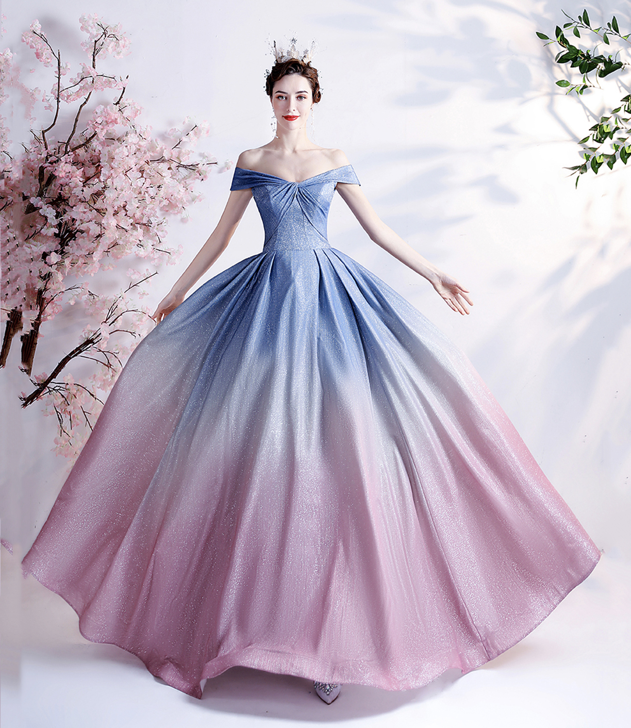 Stylish blue gradient long A line prom dress blue evening dress