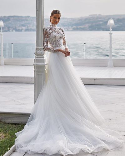 Vintage A-Line High Neck Long Sleeve Wedding Dresses