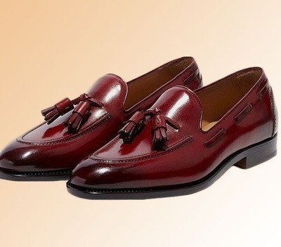 Best Handmde Stylish Burgundy Tone Leather Loafer Slips On Tassels Formal Shoes