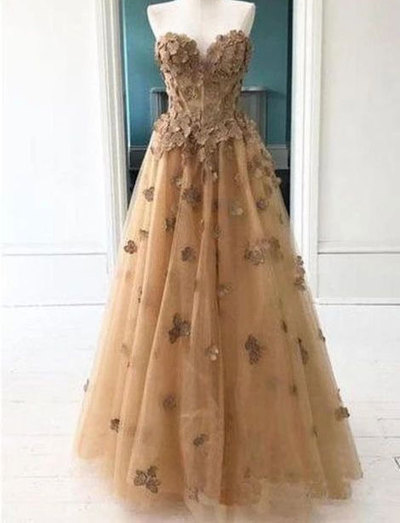 Sweetheart Tulle Prom Dresses with Appliques